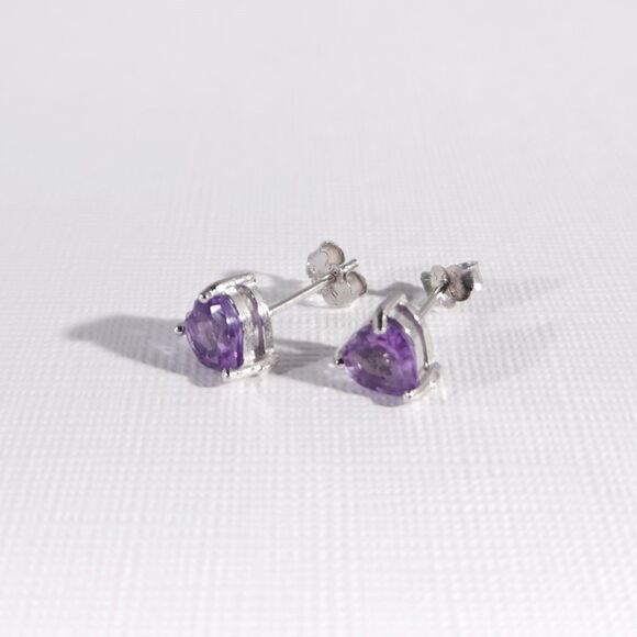 Amethyst Hearts 6mm Earrings in Sterling Silver - Picture 4 of 4